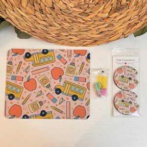 🆕 Teacher Matching Mousepad & Car Coasters + Pencil Keychain